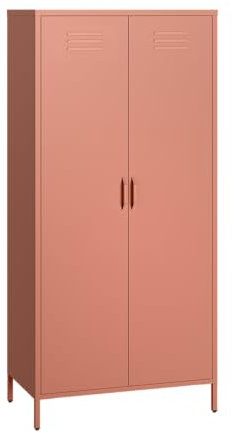 skølm Kleiderschrank Atria, Metallkleiderschrank mit 2 Türen, Metallschrank 4 Fächer und Kleiderstange, Schrank terrakotta 170x80x45 cm (HxBxT)