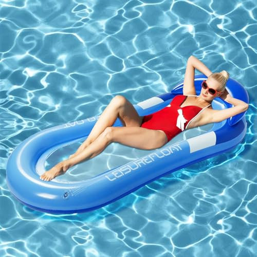 Ahuananhu 2 Stücke Ufblasbare Wasserhängematte, Multifunktionale Pool Lounge mit Netz, Perfekt für Poolpartys und Sommerentspannung (Blau)