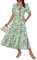 GRACE KARIN Women Short Sleeve V Neck Floral Dress Midi Summer Dress Green White Flower M