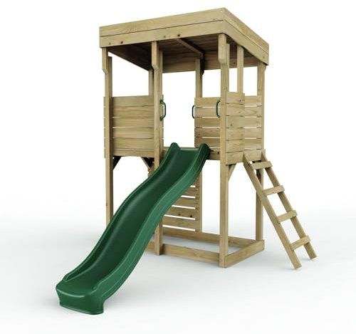Rebo XL Lookout Tower Playhouse | with 6ft Slide | Ladder | Pressure Treated Timber, Safe for Children | OutdoorToys | Climbing Wall |