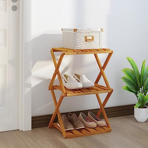RMIHSJG Klappregal 3 Böden Braun 43x31x63 cm Massivholz Akazie Shelf Organizer Bücherregal Klein Cd Regal Regal Schlafzimmer für Schlafzimmer Arbeitszimmer Wohnbereich Küche