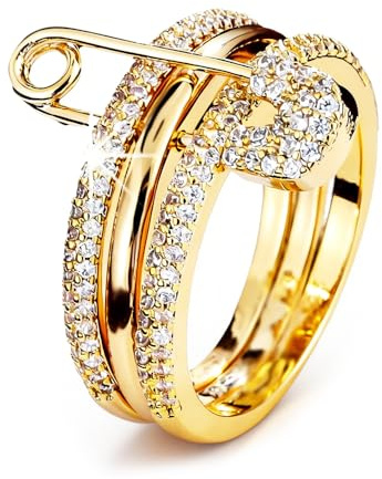 Pregeckit Modische Sicherheitsnadel, stapelbare Ringe für Damen, Zirkonia, Pavé-Fassung, mehrere Glieder, klobig, stapelbar, Schmuck, Geschenk (Gold, 9)