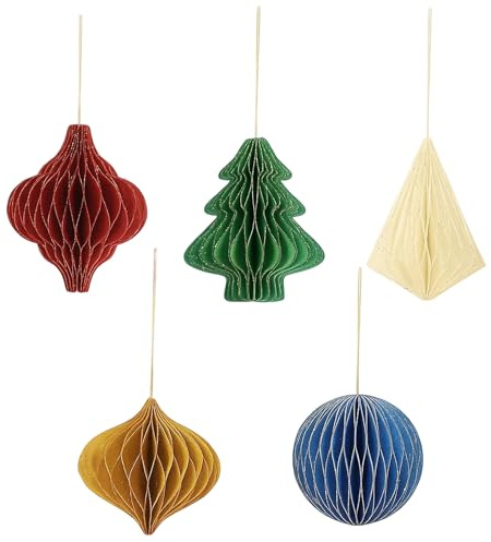 Waben Deko Weihnachten, 5 Mini Glitzer Weihnachtsdekorationen aus Papier, Christbaumschmuck für Weihnachtsbaum, Weihnachtsdeko für Party, Hochzeit, Baby-Dusche und Büro