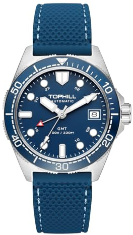 TOPHILL automatik Uhr Herren,taucheruhr mit 40mm gehäuse aus 316 Stahl, 10atm wasserresistenz und silikonarmband, mechanisches Werk nh34a, sportliche Herren Uhren(Blau)
