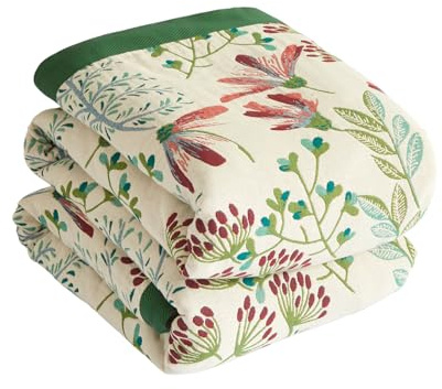 Bailix Premium Boho Tagesdecke 100% Baumwolle Kuscheldecke Doppelseitige Musselin Boho Decke 130x150cm, Kuschelige Sofadecke & Bettüberwurf, Patchworkdecke, Sommedecke für Wohnzimmer Grün/Beige