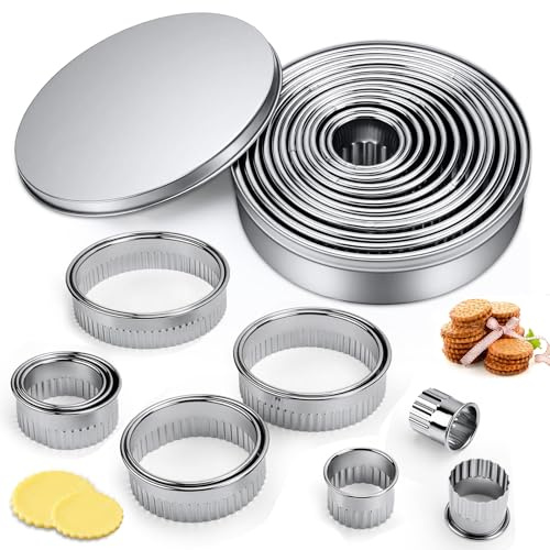 QGGTQG Lot de 12 emporte-pièces ronds en acier inoxydable | Emporte-pièce rond avec boîte de rangement pour biscuits, beignets, pâtisseries, fondant, mousse, gâteaux