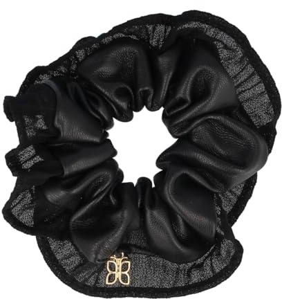 PARSA Beauty SIGNATURE COLLECTION Scrunchie, Kunstleder, Schwarz | Starker Halt, Trendiges Haar Accessoire, 1 Stück, Premium Material, Vielseitig Einsetzbar