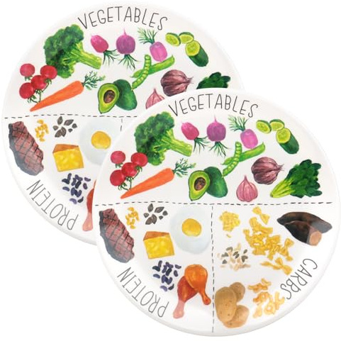 Jonuin 2 Pcs Portion Control Plates for Balanced Eating, 9 Healthy Nutrition Plate for Adults and Teens, Melamine Dividers, Portion Plates for Adults Weight Loss and Diabetes Management
