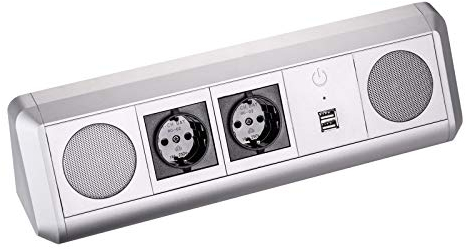 SO-TECH® Stereo Bluetooth Lautsprecher TOBO Soundbox mit 2 Schuko Steckdosen und zwei USB Ports zum Aufladen von Smartphones - Design trifft auf Funktion