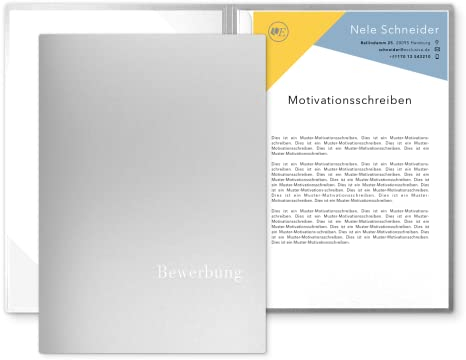 5 Stück 2-teilige Bewerbungsmappen Esclusiva® Classic-plus in Silber mit 1 Klemmschiene // in 1A-Premium-Qualität mit hochwertiger Flach-Prägung „BEWERBUNG“ // Produkt-Design von Mario Lemani