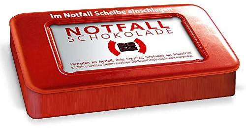Monsterzeug Notfall Schokolade, Vollmilchschokolade in der Dose Feuermelder Optik, Witziges Schokoladen Geschenk, Spaßgeschenk, Trost Geschenk