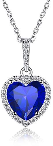 ChicSilver Simulated Sapphire Heart Pendant Birthstone Necklace For Women Silver 925 September Birthday Jewelry