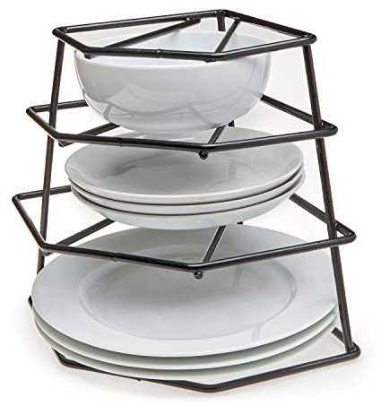 Taylor & Brown® 4 Tier Corner Kitchen Plate Rack Tidy Cupboard Shelf Insert Organiser New (Black)