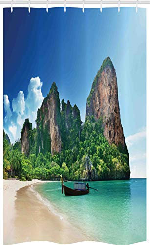 ABAKUHAUS Meer Schmaler Duschvorhang, Thailand Felsen Cliff Beach, Badezimmer Deko Set aus Stoff mit Haken, 120 x 180 cm, Blau Grün