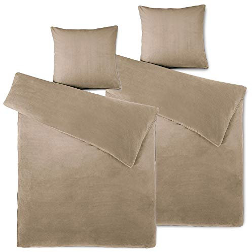 aqua-textil Feelwell Bettwäsche 155 x 220 cm 4teilig Coral Fleece Bettbezug Thermo Flausch taupe