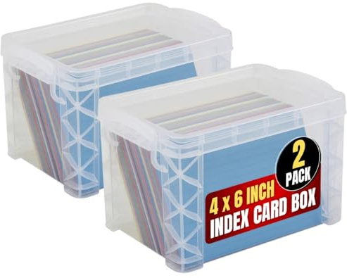 1InTheOffice Plastic Index Card Box 4x6, Index Card Storage Box, Clear, 500 Capacity, 2 Pack