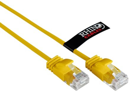 rhinocables Slim CAT 6 High-Speed Gigabit Ethernet Cable - Patch Network Lead for LAN| Snagless UTP Design, LSZH Jacket | RJ45 Connector for Internet, Router, Modem, Smart TV, PC & More (0.5m,Yellow)