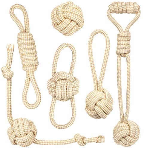 PIVEDOS Hundespielzeug – Das Original aus natürlicher Baumwolle für kleine und große Hunde – Für Welpenerziehung – Hundebälle, All Breed Sizes , – 6er Set