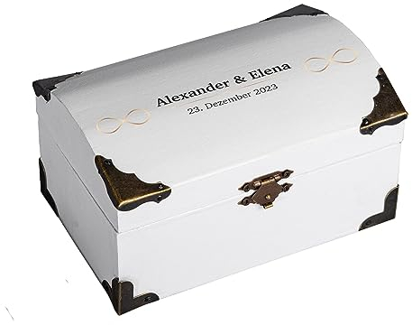 Schatzkiste zur Hochzeit als personalisiertes Hochzeitsgeschenk für das Brautpaar I Weiß I Unendlichkeit I Verpackung für Geldgeschenk