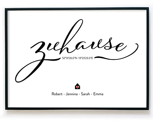 Zuhause Koordinaten Bild Personalisiert - Personalisiertes Geschenk – Familienposter – Lieblingsort – Geschenkidee Umzug, Neubau, Eigenheim, Bauplatz, Richtfest - Mitbringsel Einzugsgeschenk