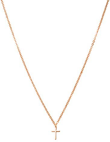 day.berlin Kreuzkette Damen Cross fine in Rosegold, Halskette 45+5cm mit Anhänger kleines Kreuz (15x10mm), feine Edelstahl Kette 18k vergoldet, nickelfrei und wasserfest