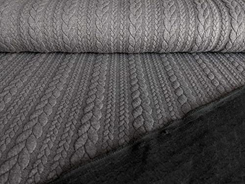 Dehnbarer Strickstoff mit Zopfmuster in Grau als Meterware zum Nähen, 50 cm