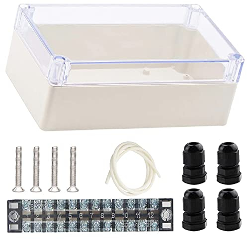 Youmile ABS Plastic Junction Box 158 x 90 x 60mm IP65 Waterproof Electronic Project Enclosure Box Transparent Cover for Outdoor with 12P Terminal Block, 4PCS PG7 Cable Gland
