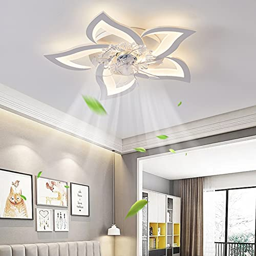 LED Deckenventilator Mit Fernbedienung 50W Dimmbar Deckenleuchte Ventilator Deckenlampe Beleuchtung Schlafzimmer Wohnzimmer Deckenlicht Modern Blütenblatt-Design Leise Fan Leuchte Kinderzimmer Lampe