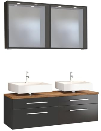 Waschbeckenunterschrank Dasa, 120 cm, 4 Schubladen, Graphit/Grau matt