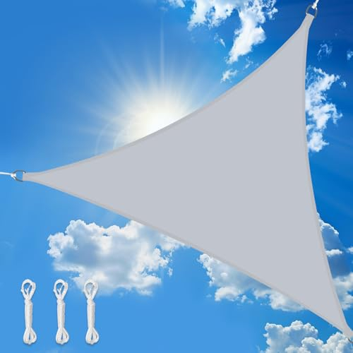 wiipara 3x3x3m Sonnensegel Dreieck, Wasserdicht Sonnenschutz Segeltuch Sunsegel, 95% UV Schutz, Regenschutz, Premium Polyester Sonnensegel für Balkon Terrasse Garten (Hellgrau)