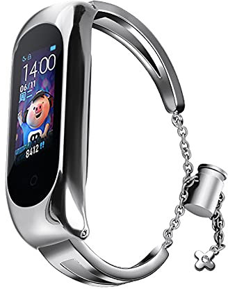 Hoopyeecase Métal Bracelet Compatible avec Xiaomi Mi Band 5, Métal Chaîne Bracelet de Montre avec Intelligent Fermoir Remplacement Montre Bande Bracelet pour Mi Band 6/5/4/3 Bracelet ， Hommes Femmes