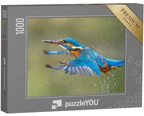 puzzleYOU: Puzzle 1000 Teile „Der Eisvogel fliegt nach dem Auftauchen aus dem Wasser“ – aus der Puzzle-Kollektion Vögel, Eisvogel