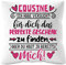 Urhome Kissenbezug mit Spruch Cousine 40cm x 40cm Kissen ohne Füllung Dekokissen Weiß Kuschelkissen waschbar Kopfkissen Zierkissen Geschenk zum Geburtstag
