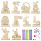 Ostern Basteln Holz,Hasen aus Holz und Holzeier zum Bemalen,0sterbasteln mit Kindern,DIY Osterhase Deko,56 Stück Osterhase Holzhuhn Holzeier, mit Bunte Mini Pompons,Kulleraugen,Ostern Basteln Kinder