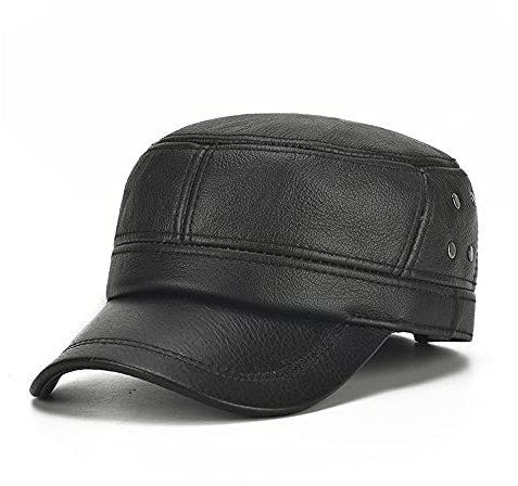 HAPPYA Herrenhut Winter Männer Leder Hut Männer Plus Baumwolle Warm Baseballkappe Einstellbare Winter Lederkappe Gentleman Hut (Color : Brown, Size : 56-60CM)