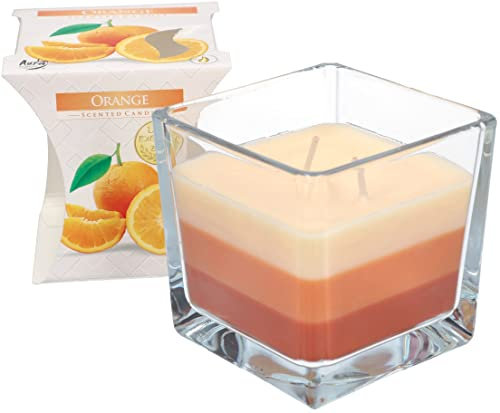 KOTARBAU® 2-Docht Duftkerze im Glas Orange Zweidochtkerze dreifarbig Geschenkidee Aromatherapie Dekorations-Kerzen Brenndauer bis zu 32 Stunden