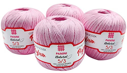 Panini Tessuti Phylum Titolo 3 confezione da n.4 Gomitoli da 100 gr cad. di Filo da Ricamo per Uncinetto in 100% Cotone ritorto Made in Italy