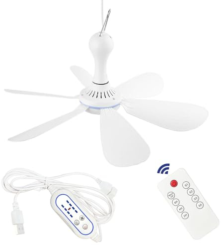 SCOOYEEES Silent Ceiling Fan USB and Remote Control with 4 Speed Timer, Small Ceiling Fan Silent DC Plug-in Ceiling Fan for Camping Bed RV