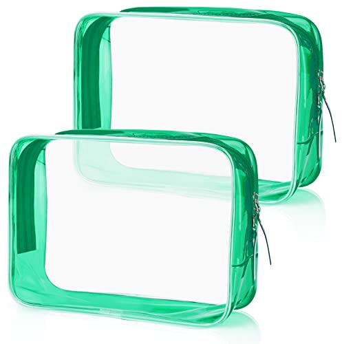 GoldRock 2 Stück Flugzeug Beutel Flüssigkeiten, Wasserdichte Kosmetiktasche Transparent, Grün Flüssigkeiten Beutel Handgepäck, Zip Beutel Flugzeug,Kulturbeutel Transparent für Urlaub,Reisen,Badezimmer