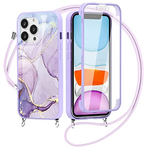 Yoedge 360 Degré Coque pour iPhone 14 Plus avec Cordon de Collier 6,7, Coque avec Protecteur d'écran Intégré Transparent Silicone Full Body Protection Antichoc Housse Cordage Lanyard Case, Marbre 4