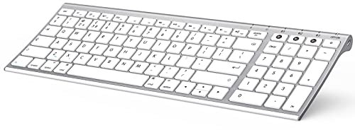 Seenda Bluetooth Keyboard for Mac, External Wireless Ultra Slim Rechargeable Keyboard with Number Keypad and Multimedia Keys QWERTY Layout for Apple iMac, MacBook, iPad, iPhone, White and Silver