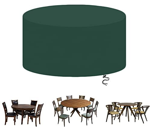 AXFZZRS Rund Gartenmöbel Abdeckung,Schutzhülle Gartenmöbel Rund mit Zugkordel,Wasserdicht,Winddicht,UV-beständig 420D Oxford Gewebe Schutzhülle,für Gartentisch Sitzgruppe Möbelsets,140x50cm,Grün