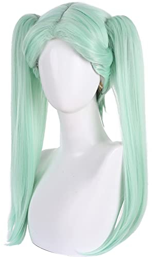 Cosplay-Perücke Anime Halloween-Perücken langes grünes Haar mit zwei Zöpfen aus synthetischem Material mit Perückenhaube für Frauen Comic Con, Cosplay Show