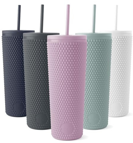 Simple Modern Matt-Kunststoffbecher mit Deckel und Strohhalm | Doppelwandige Eiskaffeegläser für Smoothies | Geschenke für Frauen und Männer | klassische Kollektion | 710 ml | Lavender Mist