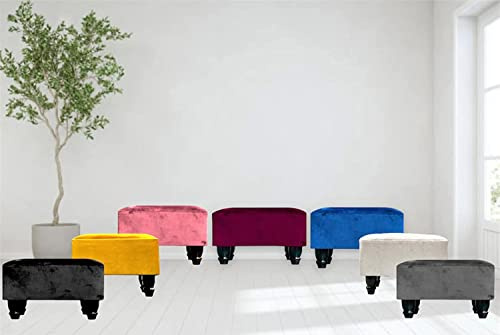 STOREX Ottoman Linen Pouffe Footstool Rectangle Seat Bench Footrest Chair Stool Padded Seat Living Room Bedroom with Wooden Legs (Charcoal)
