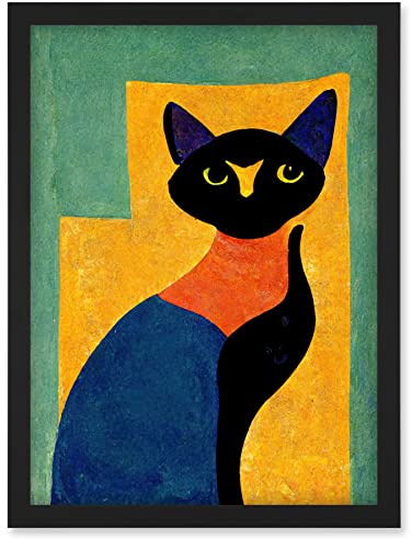 Doppelganger33 LTD Modern Abstract Minimalist Cat Artwork Framed Wall Art Print A4