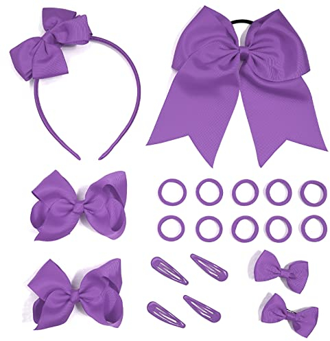 Bekecidi 20-Teiliges Haarschmuck-Set Mit Schleife, Haarnadel, Haarspangen, Gummiband, Stirnband, Band für Mädchen und Kinder (Lila)