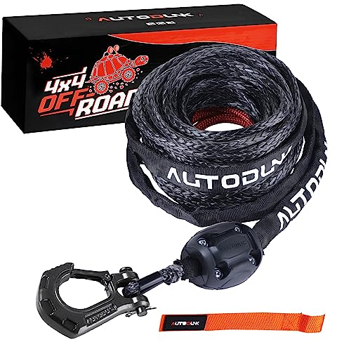 Synthetisches Seilwinde Seil-Kabel-Set, 6,3 mm x 15,2 m, 4309 kg, schwarze Seilwinde mit Schutzhülle, Gummistopper, Seilwinde Haken, Sicherheitszuggurt für ATV, UTV, SUV