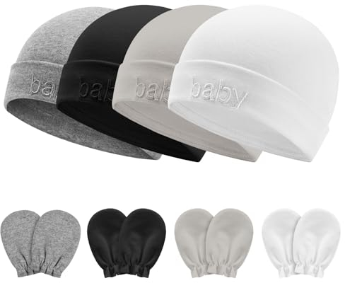 Aolso Neugeborenes Baby Mütze,8 Stück Baby Hut und Handschuhe Set, Baumwolle Baby Mütze, Baby Mütze Jungen Mädchen,Warme Babymütze für Neugeborenes-Mehrfarbig