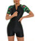 Einteiliger Badeanzug Frauen, Zipper Floral Swim Shirt Boyleg Bottoms Rash Guard Badeanzug Surfen Neoprenanzug Schnorchelanzug UV-Schutz Badekostüm Schwarz&Grün XXL